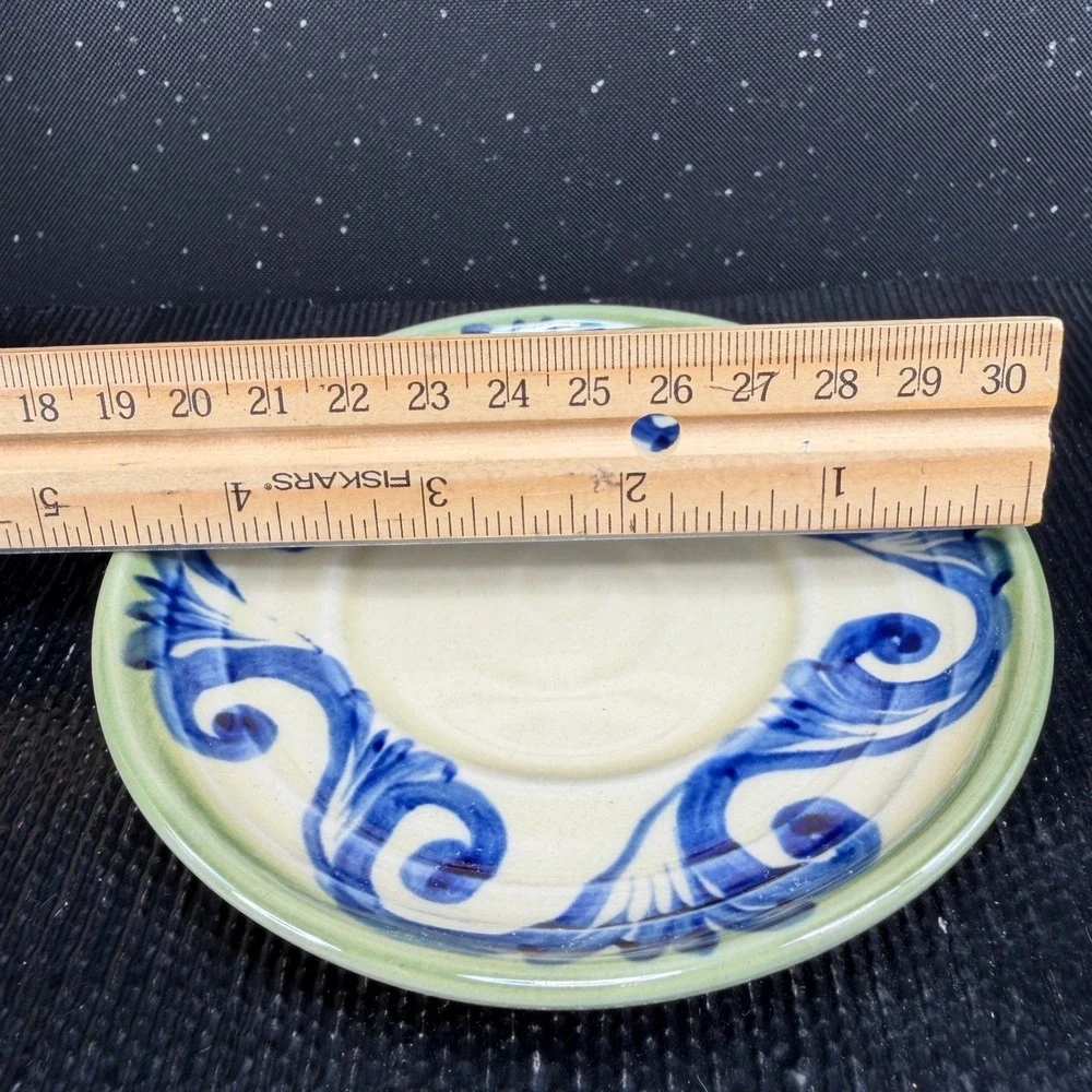 Tsuboya Ware Yachimun Japanese Pottery Fish Cups and Plates Set 6pc Okinawan